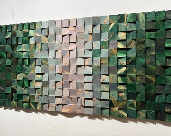 3D Wood Wall Art, Mosaic Panel, Rustic Bedroom Decor, Organic Oil Finish