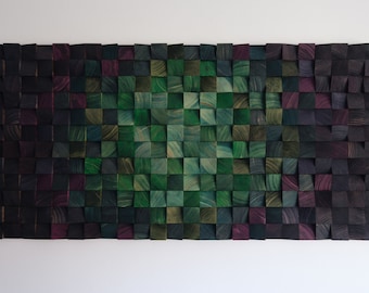 Reclaimed Wood Art "green in the darkness"  large size wooden wall decoration