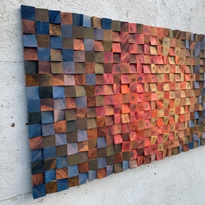 Reclaimed Wood Wall Art  &quot;SOL&#39;&#39;  Wood Wall Art -Wood Sound Diffusor -Rustic Wood Wall Art - Ombre Art - Living room decor