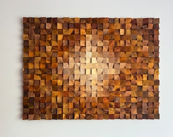 Reclaimed Wood Mosaic Wall Art: Rustic, Farmhouse Decor (47x35 Inches)