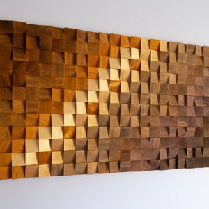 Reclaimed Wood Art &quot;golden line&quot; Wooden Sound Diffusor-Modern Wood Wall Art-Wood Sculpture -Ombre Art  - Living room decor