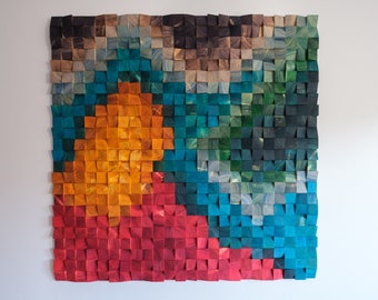 Reclaimed Wood Wall Art Mosaic: Large Rustic Modern Decor (47x47 inches)