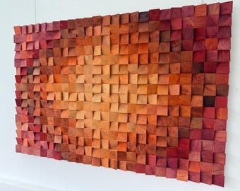 Reclaimed Wood Wall Art: Modern Rustic Mosaic, Orange Red