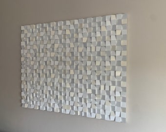 Reclaimed Wood Wall Art "White" Wooden Sound Diffusor-Woodl Sculpt-3D Mosaic-Sound Pane