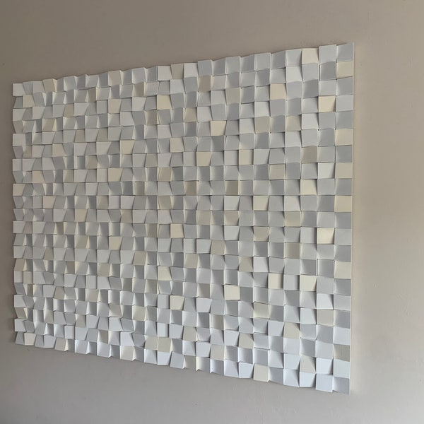 Reclaimed Wood Wall Art "White" Wooden Sound Diffusor-Woodl Sculpt-3D Mosaic-Sound Pane