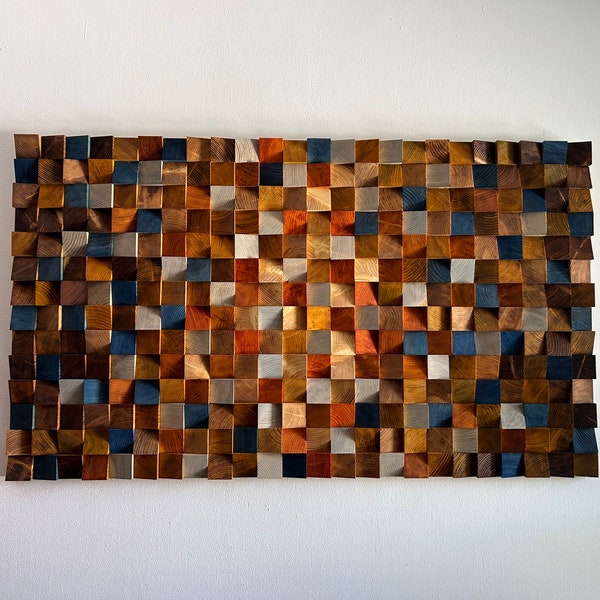 Wood Wall Art- Shining - Sound Diffusor  -Reclaimed  Wood Wall Art- Wood Sculpture - Living room decor