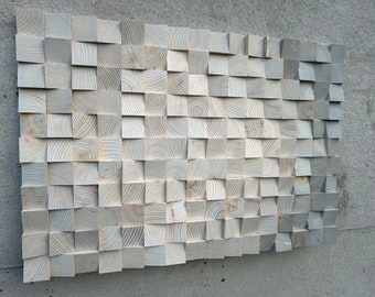 Reclaimed Wood Wall Art: Gray Ombre Sound Diffuser (32x22 INCHES)