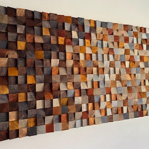 Reclaimed Wood Wall Art Wood wall decor large, wooden wall decor modern rustic piece, wood wall mosaic for living room decor, wood wall art