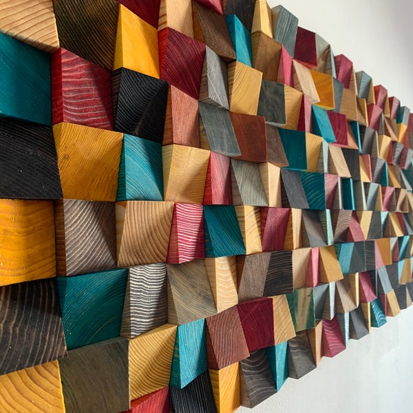 Wood Wall Art- Wooden Sound Diffusor  -Reclaimed  Wood Wall Art- Wood Sculpture - Living room decor