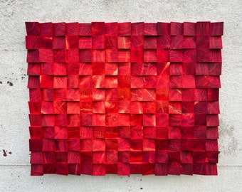 Red Ombre Reclaimed Wood Wall Art: Rustic Sound Diffuser (30x24 Inches)