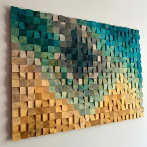 Reclaimed Wood Art Wood wall decor large, wooden wall decor modern rustic piece, wood wall mosaic for living room decor, wood wall art