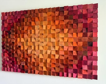 Reclaimed Wood Wall Art: Modern Rustic Mosaic, Orange Red