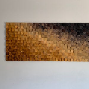 Wandkunst van teruggewonnen hout: geluidsdiffusor, houten sculptuur (25 x 57 inch)