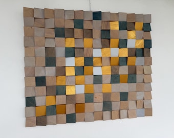 Reclaimed wood wall art: modern rustic mosaic