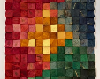 Reclaimed Wood Wall Art - Golden shine  - Sculpture- 3D