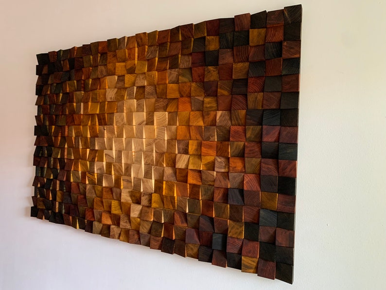 Reclaimed Wood Art Procak Wood Wall Art Wooden Sound Diffusor Rustic Wood Wall Art Ombre Art Living room decor image 4