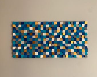 3D Wood Wall Art, Modern Rustic Decor, Sound Diffuser, Natural Wood Mosaic