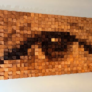 Look Wood wall decor large, wooden wall decor modern rustic piece, wood wall mosaic for living room decor, wood wall art