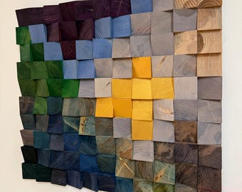 Reclaimed Wood Wall Art: Geometric -Wood  Sculpture - Living room decor