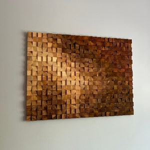 Reclaimed Wood Art &quot;Luna&quot; Wood Wall Art-Wooden Sound Diffusor- Wood Sculpture -Ombre Art -Sound Panel-Living room decor