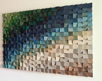 3D Wood Wall Art, Natural Wood Mosaic, Rustic Modern Decor, Living Room Piece