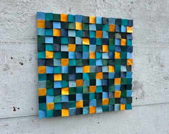 Reclaimed Wood Wall Art: Turquoise Ombre Sound Diffuser (27.5x27.5 Inches)