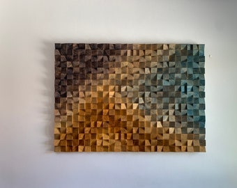 Reclaimed Wood Wall Art: Ombre Sound Diffuser, Rustic Decor (35x49 Inches)
