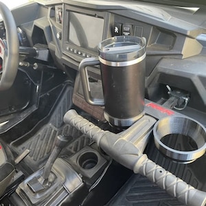 Polaris Grab Bar Cup Holder - UPDATED FOR 2024 - snugly fits over the T-Bar Insert - Fits 3/4&quot; square and 2024 RzR XP Oval