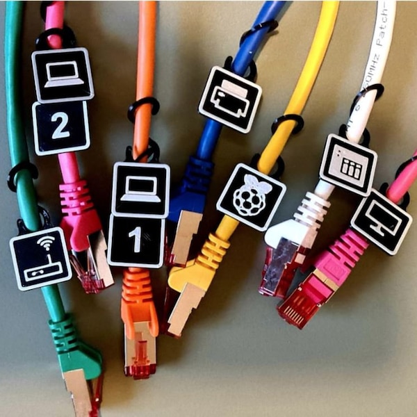 3D Printed Cable Tags - Identify TV/HDMI/Ethernet and Other Cables - Sold individually or Doubled-up in Pairs