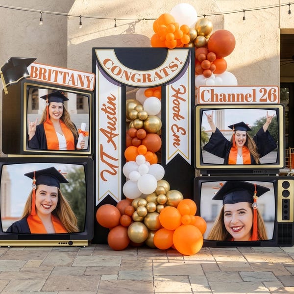 Personalized Graduation Photo Backdrop, Channel 26 TV Theme, Custom Grad Party Decor