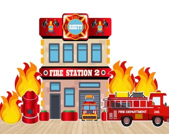 Fire Station Party Props, Firefighter Themed Party Decor, Boys Birthday Party Decor, Indoor Party Props, Custom Firehouse Decor, Firestation