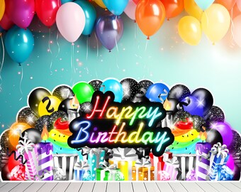 8ft WIDE Glow Up Themed Birthday Sign: Neon Party Decorations, Large Indoor Party Props, Extra Large Birthday Signs