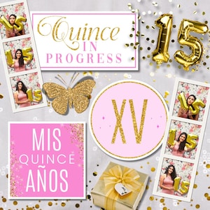 Pink Quince Photo Booth Prop Set, Custom Photo Booth Props, 360 Photo Booth Props, Props for Quinceaneras, Party Backdrop Decor
