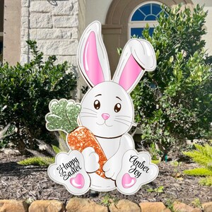 9PCS Easter Yard Decorations White Rabbit Bunny Sign Stakes DIY White