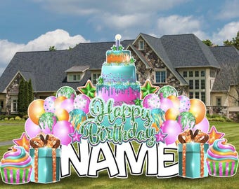 Customizable Birthday Yard Sign, Outdoor Lawn Decor, Weather Resistant Graphics