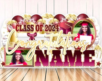 PERSONALIZED Graduation Sign: Burgundy & Gold Graduation Party Decorations, Graduation Party Props, Graduation Yard Signs
