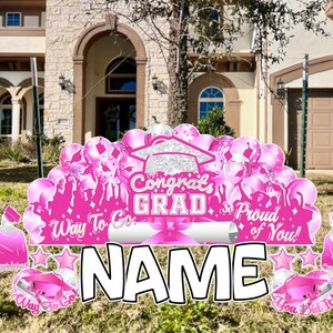 Graduation Yard Sign, Grad Yard Sign, Graduation Lawn Sign, Graduation Party Ideas, Congratulations Grad, Pink Grad Party Decorations