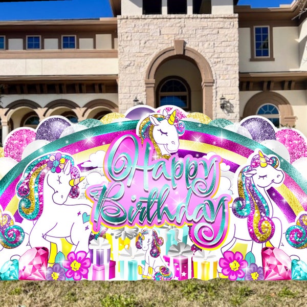 8ft WIDE Unicorn Themed Birthday Sign: Unicorn Party Decorations, Large Indoor Party Props, Extra Large Birthday Signs, Unicorn Theme Banner