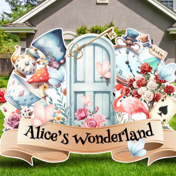 Wonderland Lawn Decorations, Custom Wonderland Large Yard Sign Sets, 1st Birthday Party Decor, Vintage pastel birthday yard signs