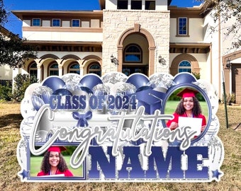 PERSONALIZED Graduation Sign: Navy & Silver Graduation Party Decorations, Graduation Party Props, Graduation Yard Signs