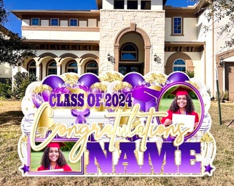 PERSONALIZED Graduation Sign: Purple & Gold Graduation Party Decorations, Graduation Party Props, Graduation Yard Signs