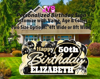 Personalized Happy Birthday Sign: Black & Gold Lawn Decorations,  Yard Sign Sets, Big Birthday Signs, Yard Card Business Supplier