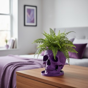 Skull Planter with Drainage & Saucer - 4 Sizes, 14 Colors, Unique Macabre Home Decor image 3