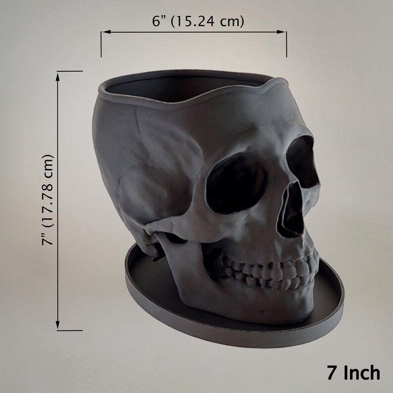 Skull Planter with Drainage & Saucer - 4 Sizes, 14 Colors, Unique Macabre Home Decor image 15