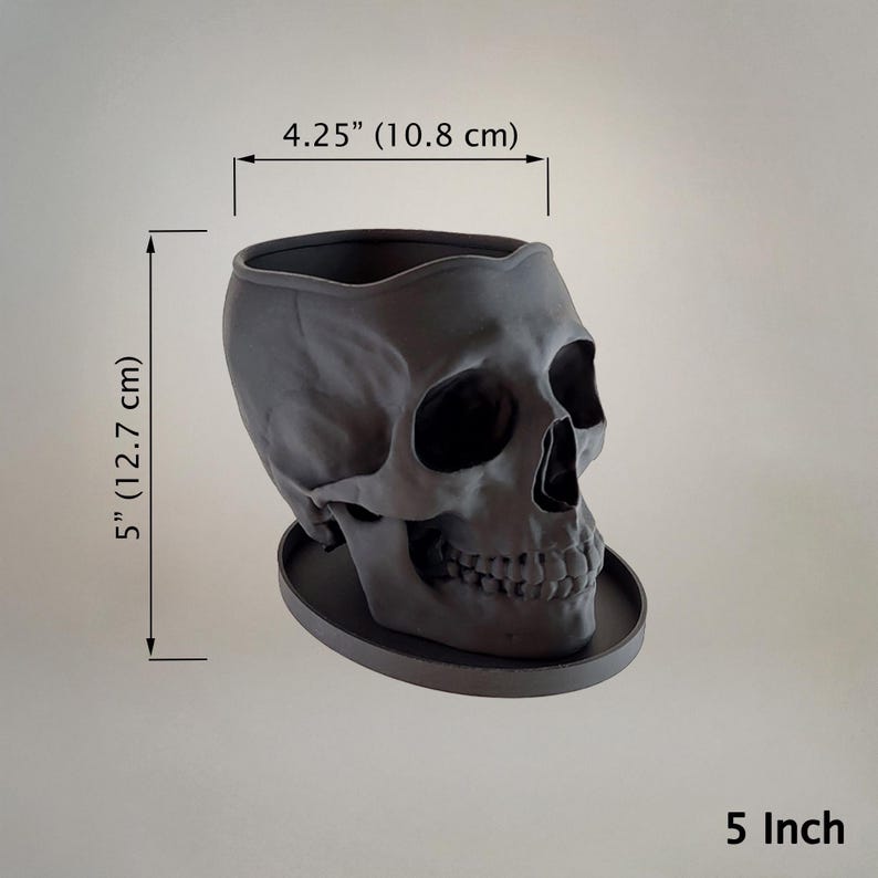 Skull Planter with Drainage & Saucer - 4 Sizes, 14 Colors, Unique Macabre Home Decor image 18