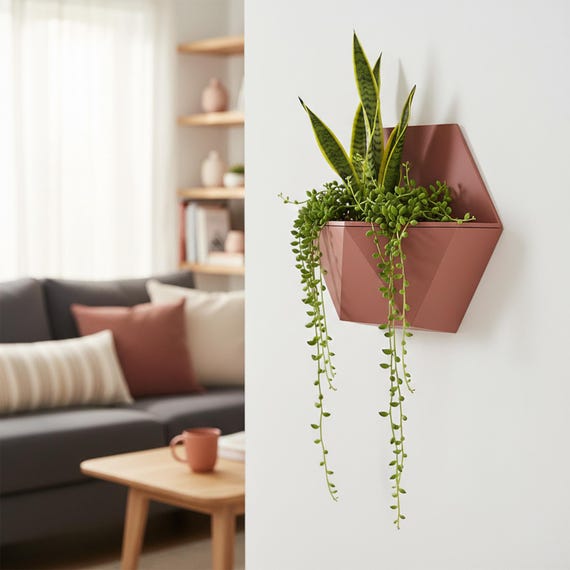 Modern Wall Planter with Removable Insert | 14 Colors & 3 Sizes | Damage-Free Mounting Included