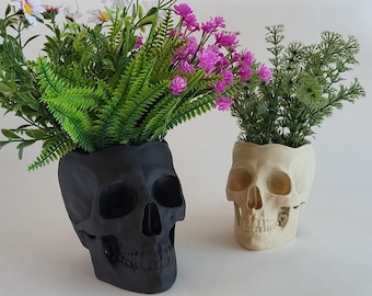 Jardinière tête de mort avec drainage et soucoupe - 4 tailles, 14 couleurs, décoration d'intérieur macabre unique