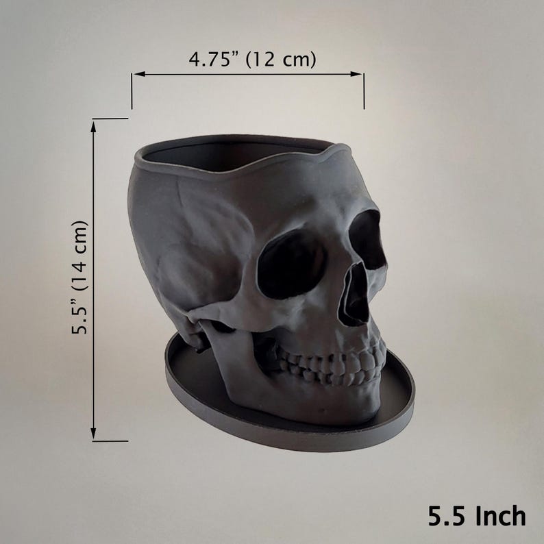 Skull Planter with Drainage & Saucer - 4 Sizes, 14 Colors, Unique Macabre Home Decor image 17