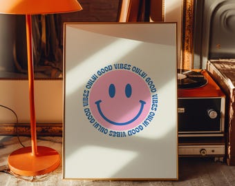 Good Vibes Only Smiley Face Retro Print / Living Room Kitchen Home Decor Wall Art Prints