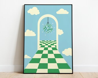 Funky Sky Disco Art Print / 80s Disco Wall Art Print / Music Print / 70s Print